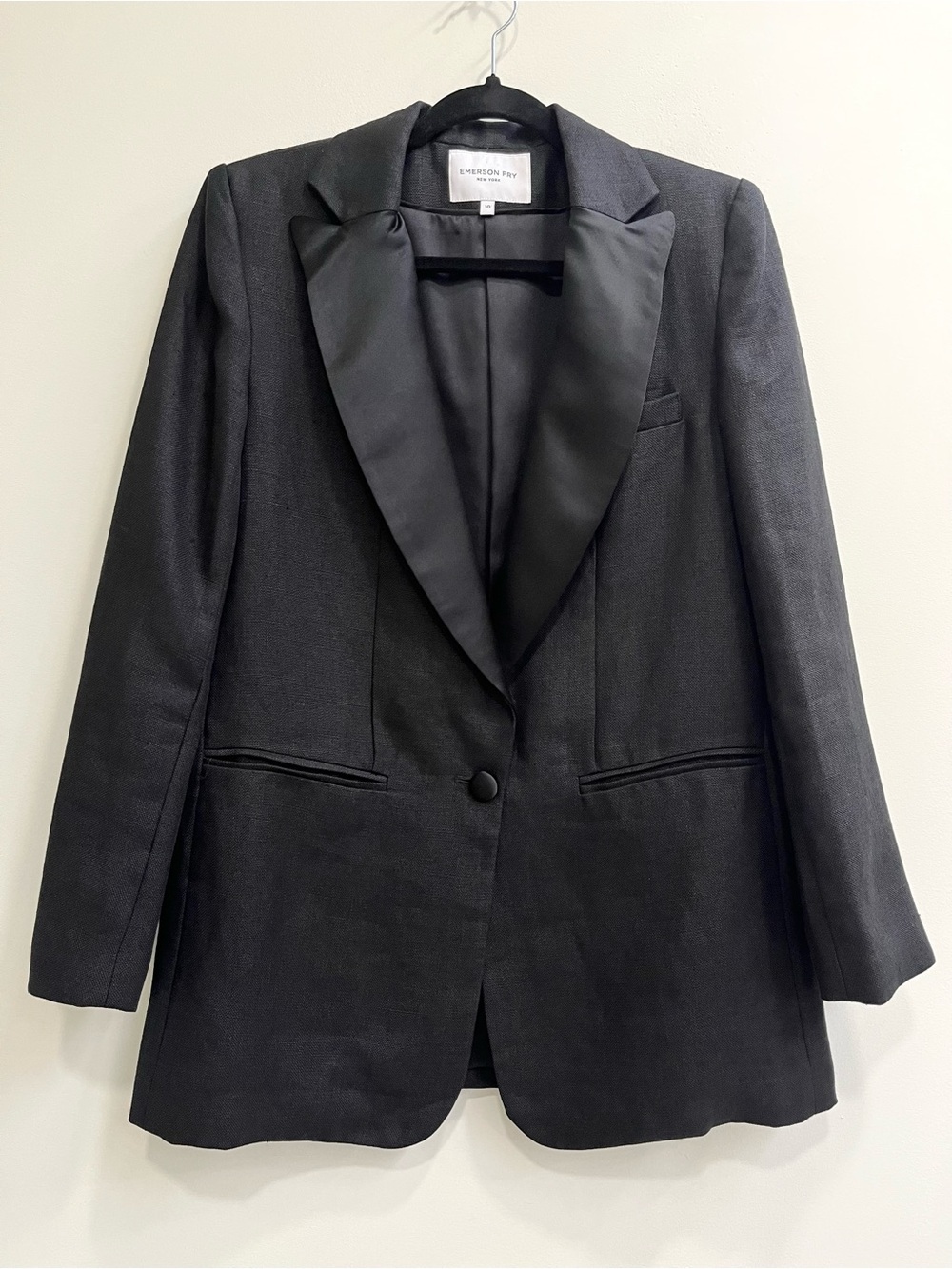 Emerson Fry Wingtip Black Linen Silk Blazer Size 10 - Picture 2 of 10
